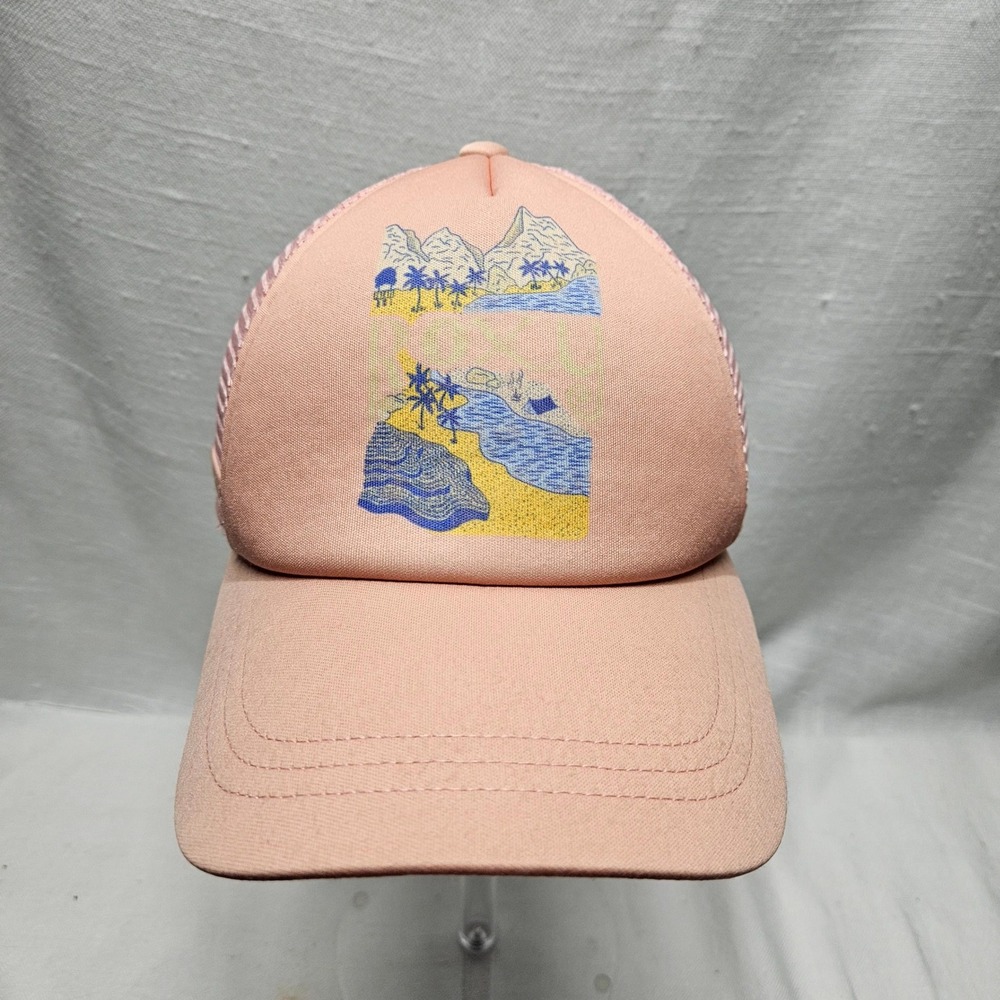 Roxy Trucker Hat Kids‎ OS Pink Tropical Beach Graphic Mesh Snapback Baseball Cap